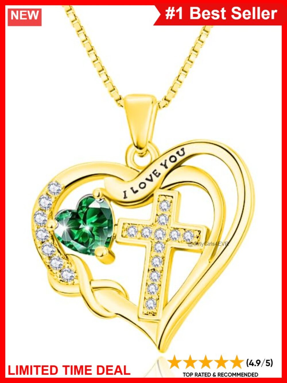 Infinity Heart Pendant Necklace 18K Gold Plated Cubic Zirconia